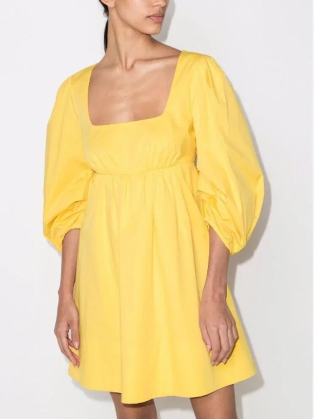 STAUD Sophie Mini Dress Yellow Poplin Puff Sleeve Darling Babydoll Sundress $295 - Picture 3 of 16